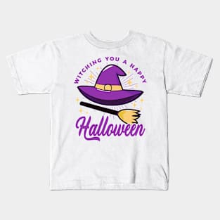 Witching You A Happy Halloween Quote Witch Hat Kids T-Shirt